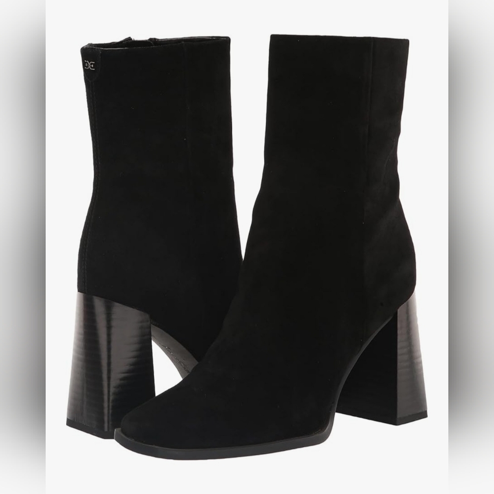 New Sam Edelman Ivette Black Heeled Ankle Boots Leather Suede Size 9